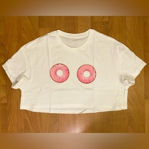 Pink Sprinkle Donut Print Graphic Crop Tee Shirt